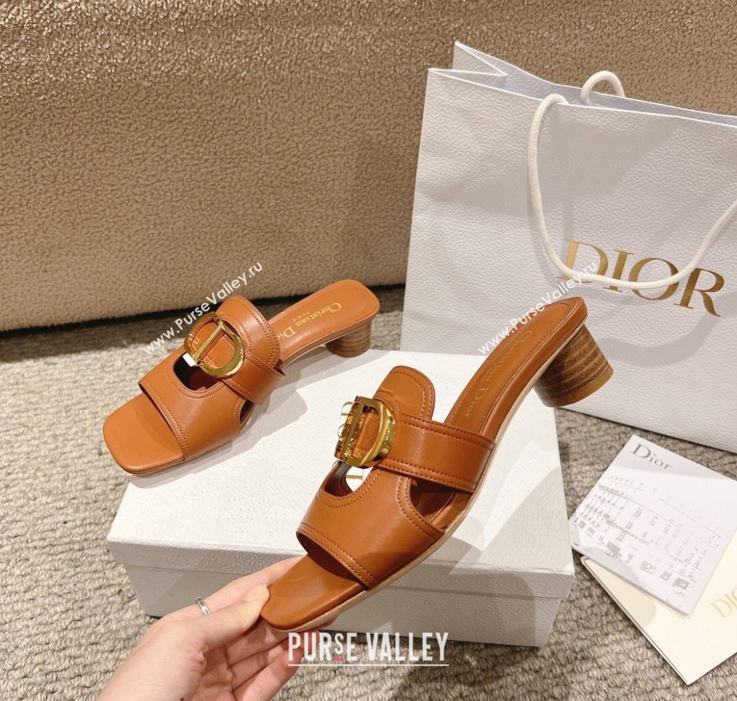 Dior 30 Montaigne Heeled Slides Sandal 3.5cm in Calfskin Brown 2024 1231 (MD-241231110)