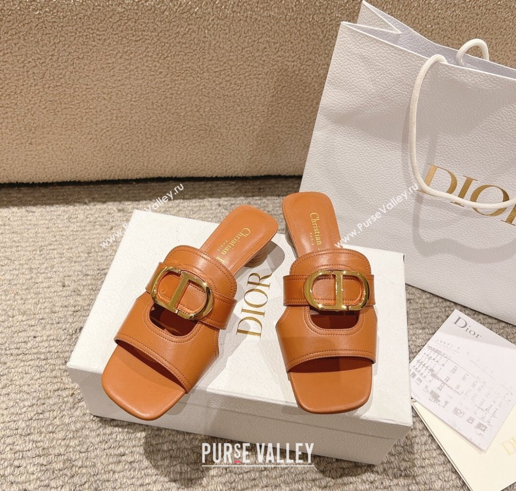 Dior 30 Montaigne Heeled Slides Sandal 3.5cm in Calfskin Brown 2024 1231 (MD-241231110)