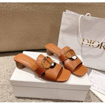 Dior 30 Montaigne Heeled Slides Sandal 3.5cm in Calfskin Brown 2024 1231 (MD-241231110)