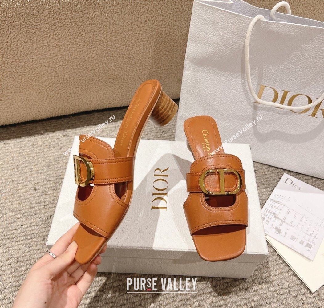 Dior 30 Montaigne Heeled Slides Sandal 3.5cm in Calfskin Brown 2024 1231 (MD-241231110)