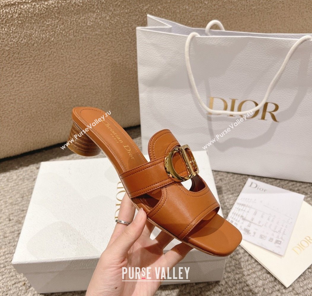 Dior 30 Montaigne Heeled Slides Sandal 3.5cm in Calfskin Brown 2024 1231 (MD-241231110)