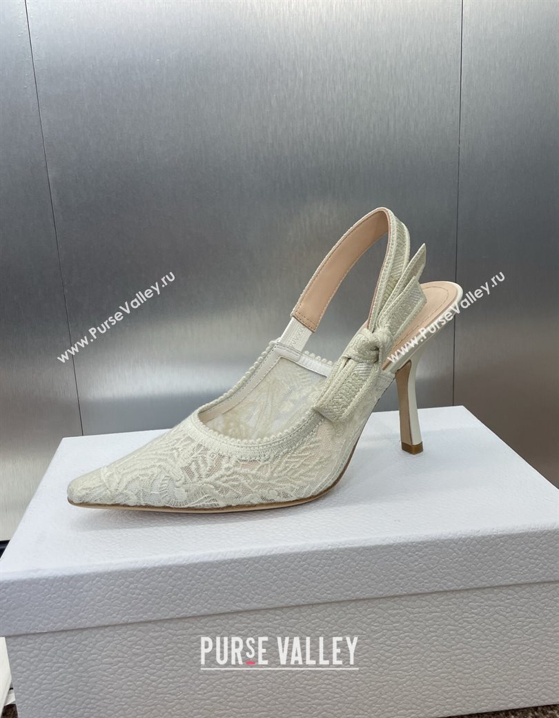 Dior JAdior Slingback Pumps 9.5cm in Transparent Mesh Embroidered with White Dior Cabinet de la Mer Motif 2024 (JC-241231043)