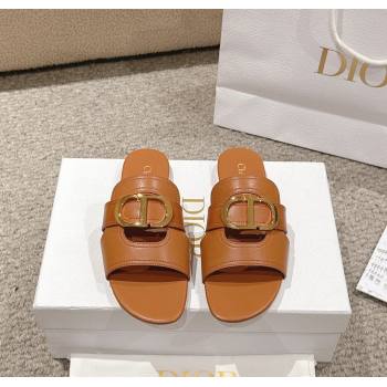 Dior 30 Montaigne Flat Slides Sandal in Calfskin Brown 2024 1231 (MD-241231111)