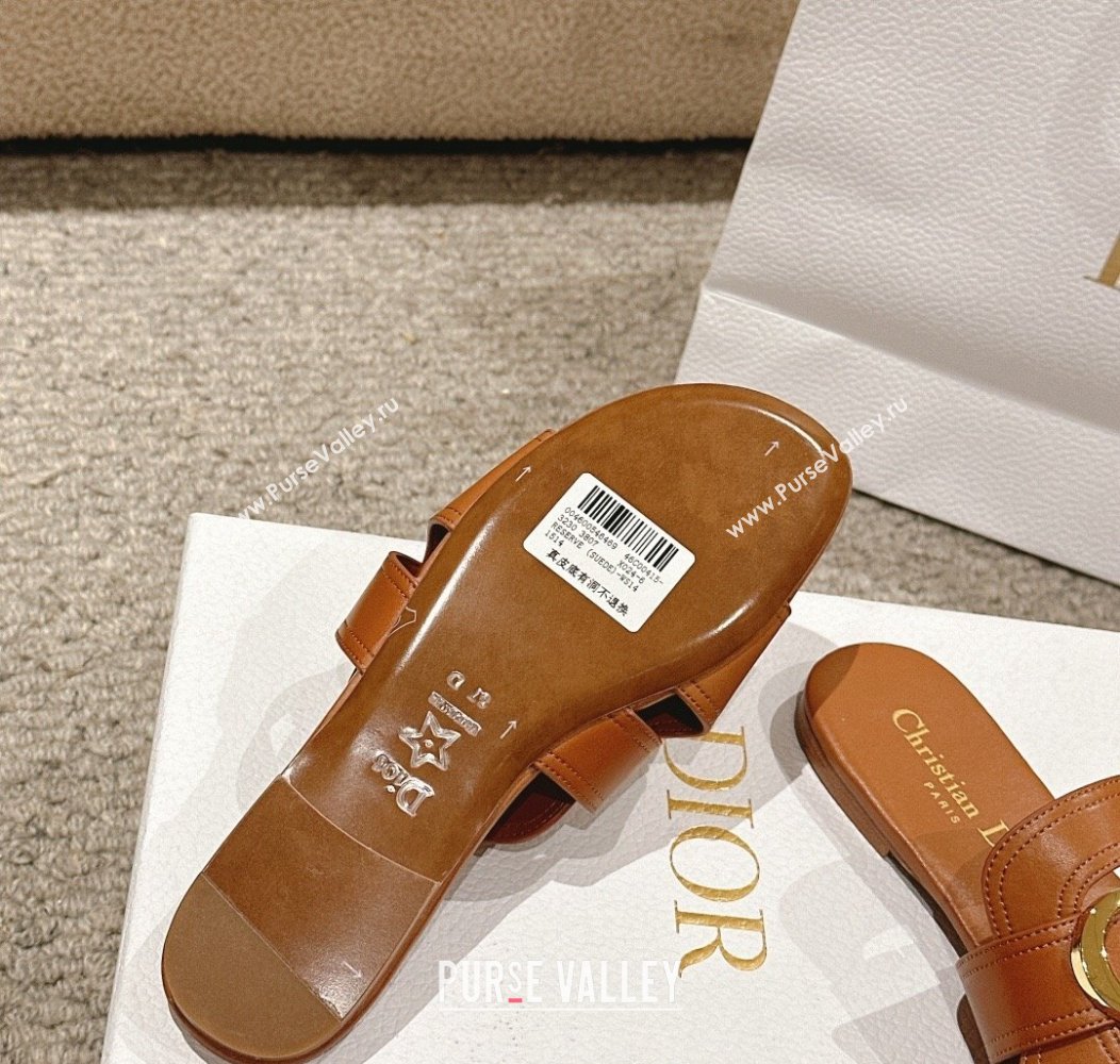 Dior 30 Montaigne Flat Slides Sandal in Calfskin Brown 2024 1231 (MD-241231111)