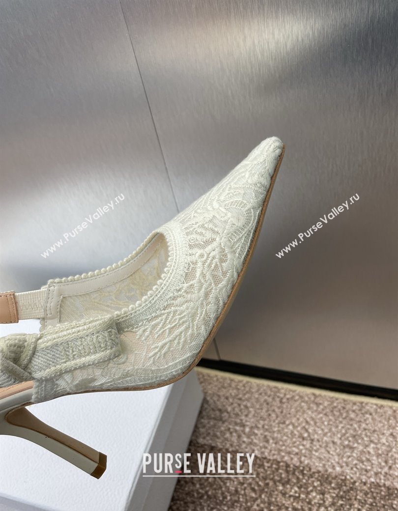 Dior JAdior Slingback Pumps 9.5cm in Transparent Mesh Embroidered with White Dior Cabinet de la Mer Motif 2024 (JC-241231043)