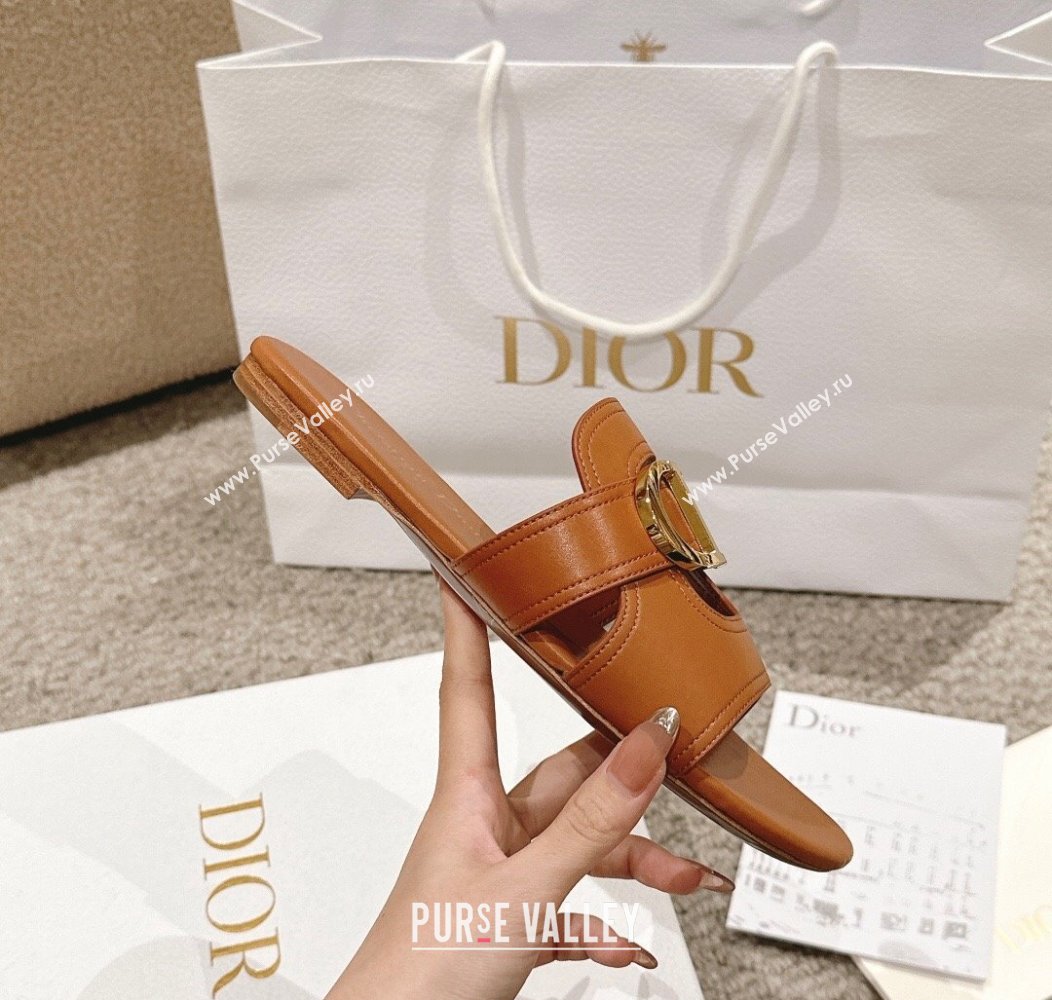 Dior 30 Montaigne Flat Slides Sandal in Calfskin Brown 2024 1231 (MD-241231111)