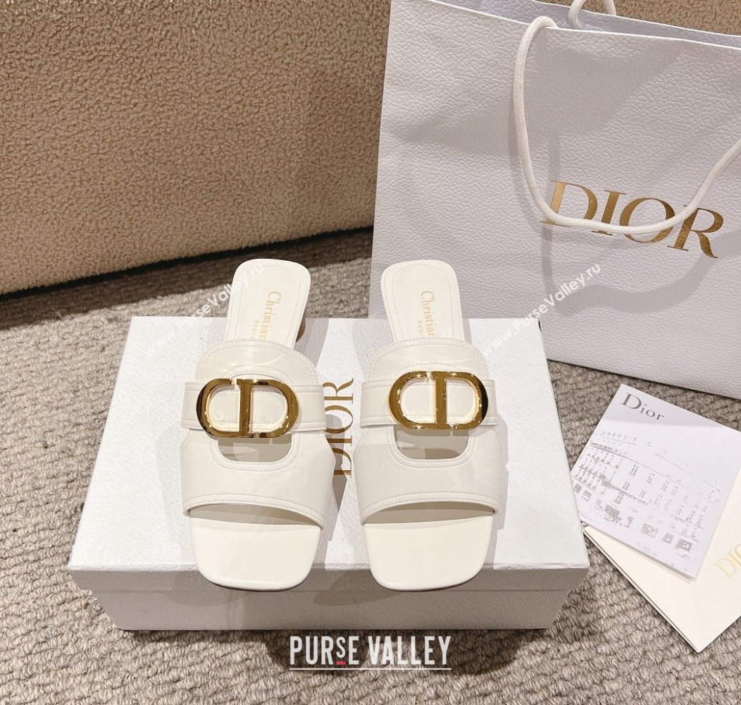 Dior 30 Montaigne Heeled Slides Sandal 3.5cm in Calfskin White 2024 1231 (MD-241231112)