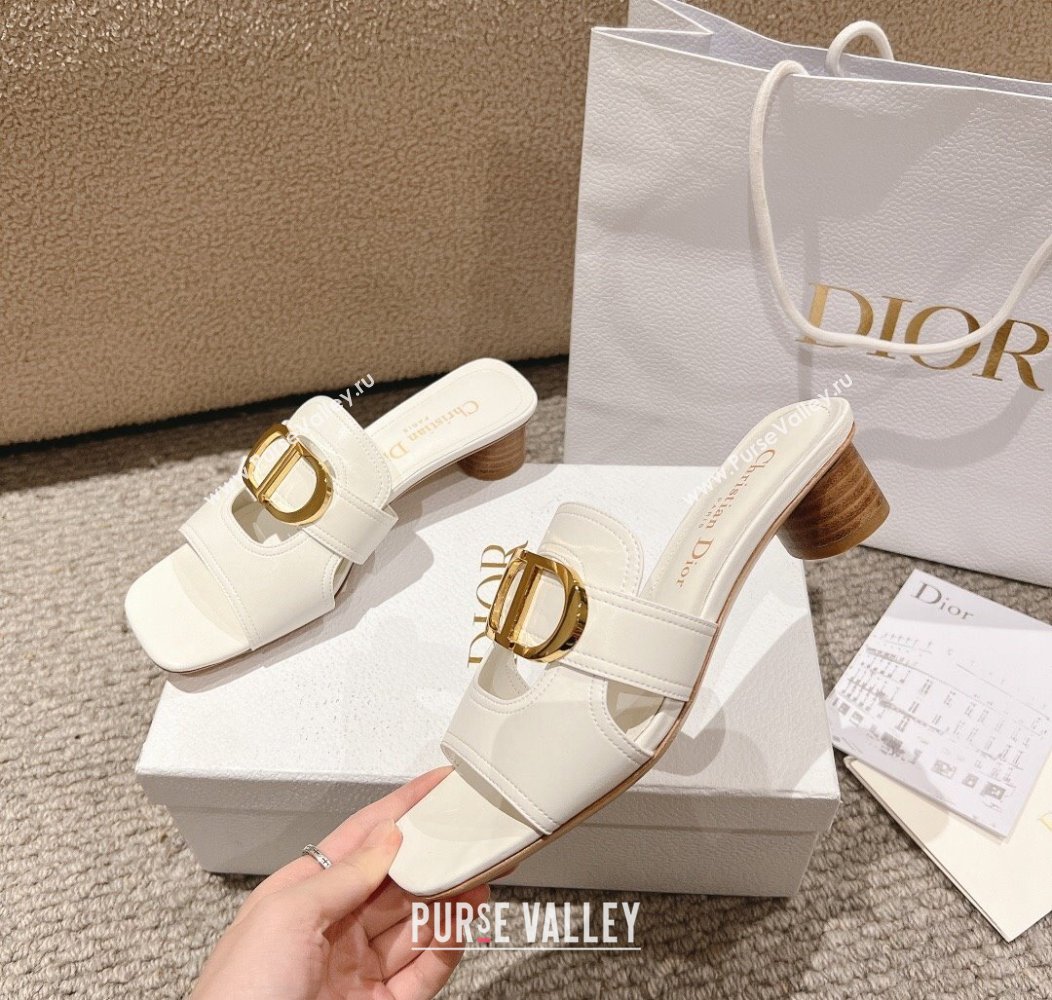 Dior 30 Montaigne Heeled Slides Sandal 3.5cm in Calfskin White 2024 1231 (MD-241231112)