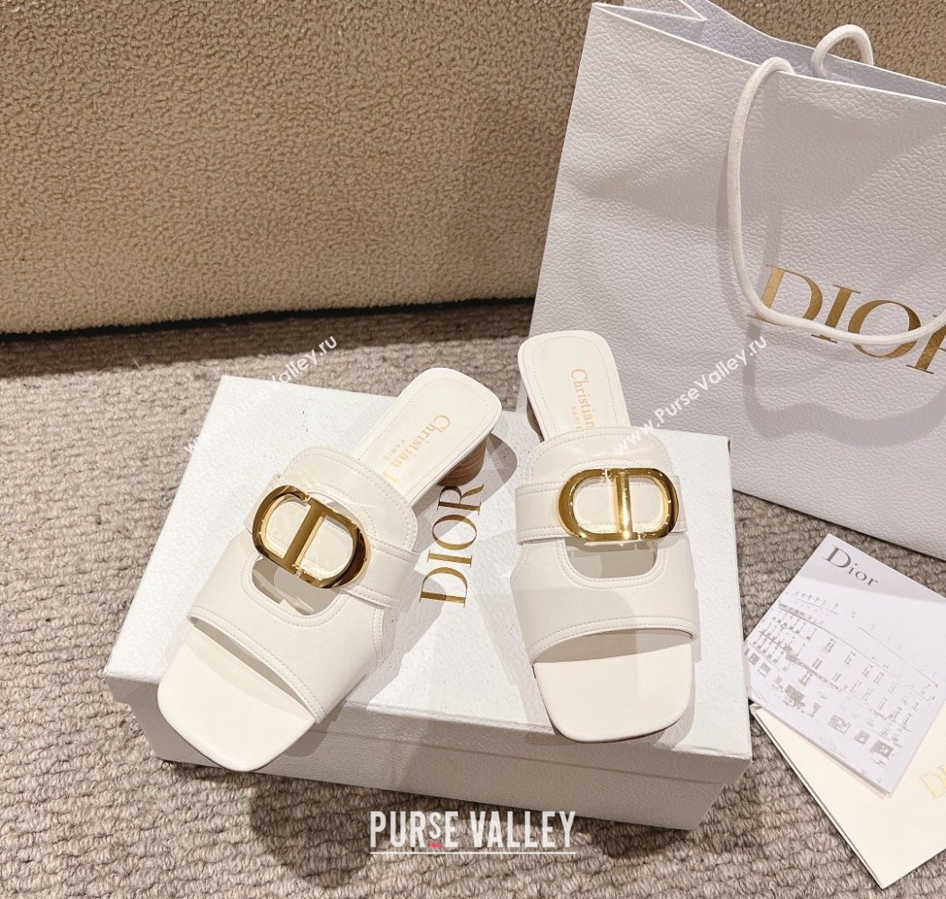 Dior 30 Montaigne Heeled Slides Sandal 3.5cm in Calfskin White 2024 1231 (MD-241231112)