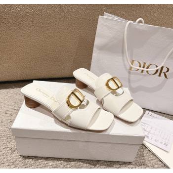 Dior 30 Montaigne Heeled Slides Sandal 3.5cm in Calfskin White 2024 1231 (MD-241231112)