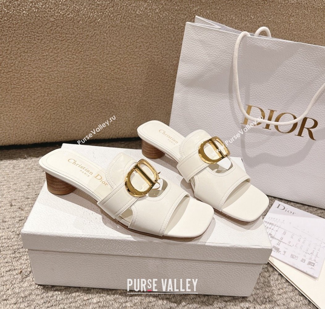 Dior 30 Montaigne Heeled Slides Sandal 3.5cm in Calfskin White 2024 1231 (MD-241231112)