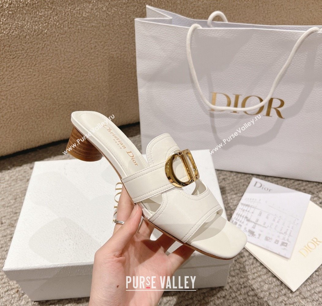 Dior 30 Montaigne Heeled Slides Sandal 3.5cm in Calfskin White 2024 1231 (MD-241231112)