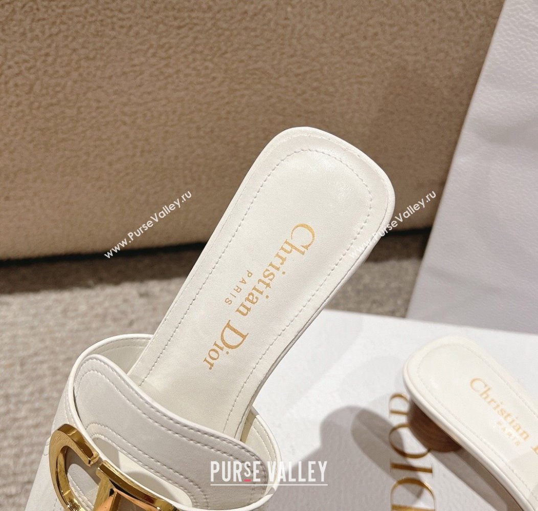 Dior 30 Montaigne Heeled Slides Sandal 3.5cm in Calfskin White 2024 1231 (MD-241231112)