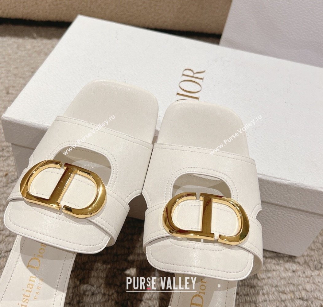 Dior 30 Montaigne Heeled Slides Sandal 3.5cm in Calfskin White 2024 1231 (MD-241231112)