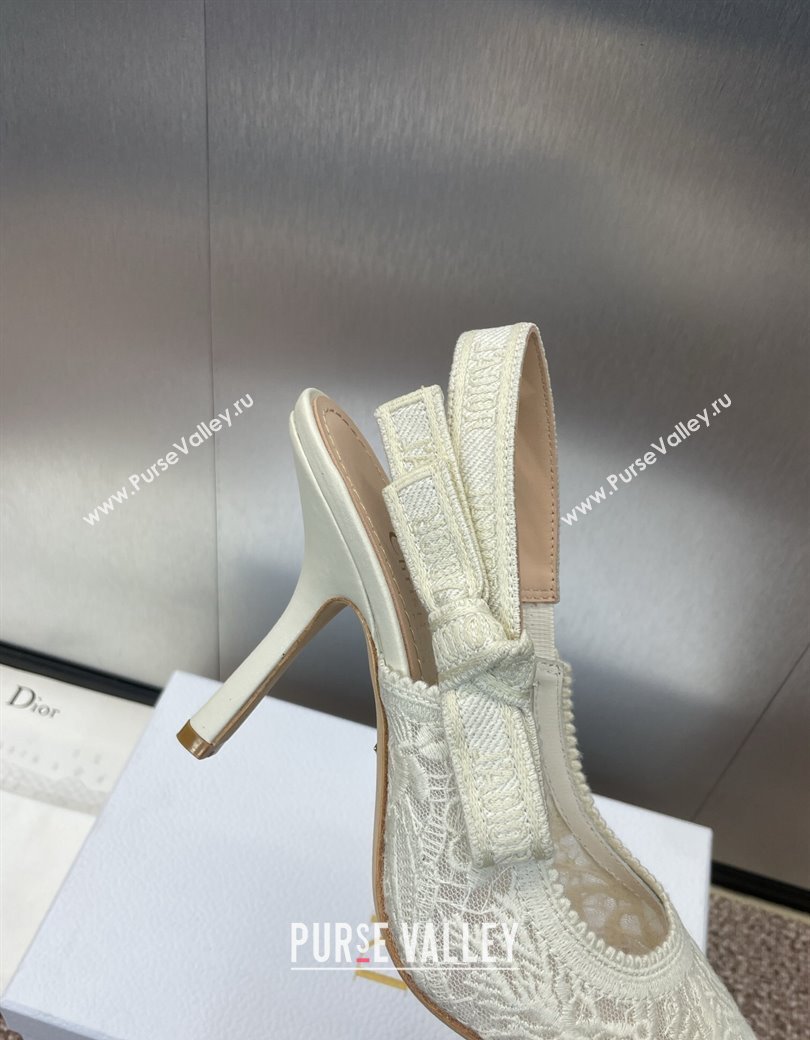 Dior JAdior Slingback Pumps 9.5cm in Transparent Mesh Embroidered with White Dior Cabinet de la Mer Motif 2024 (JC-241231043)