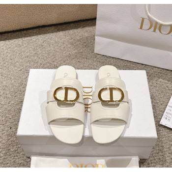 Dior 30 Montaigne Flat Slides Sandal in Calfskin White 2024 1231 (MD-241231113)