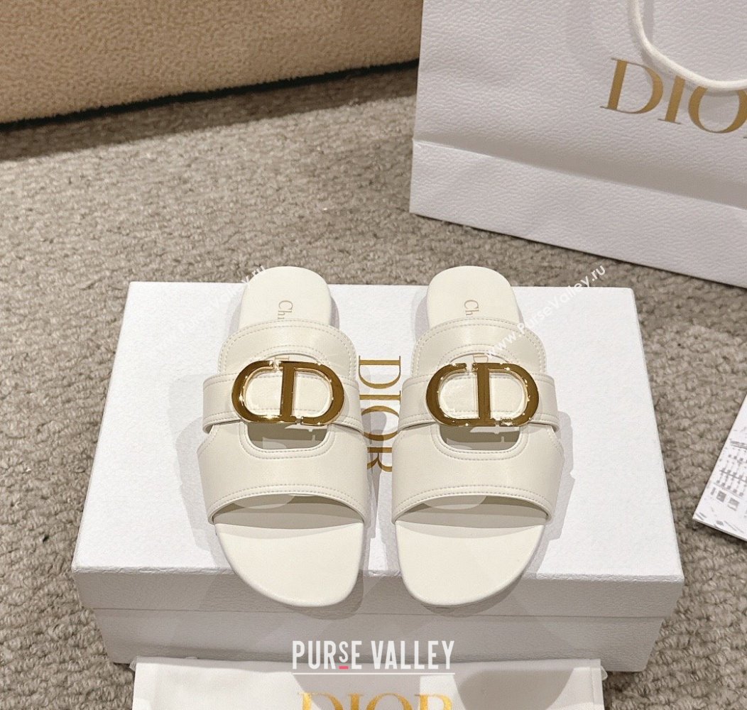 Dior 30 Montaigne Flat Slides Sandal in Calfskin White 2024 1231 (MD-241231113)