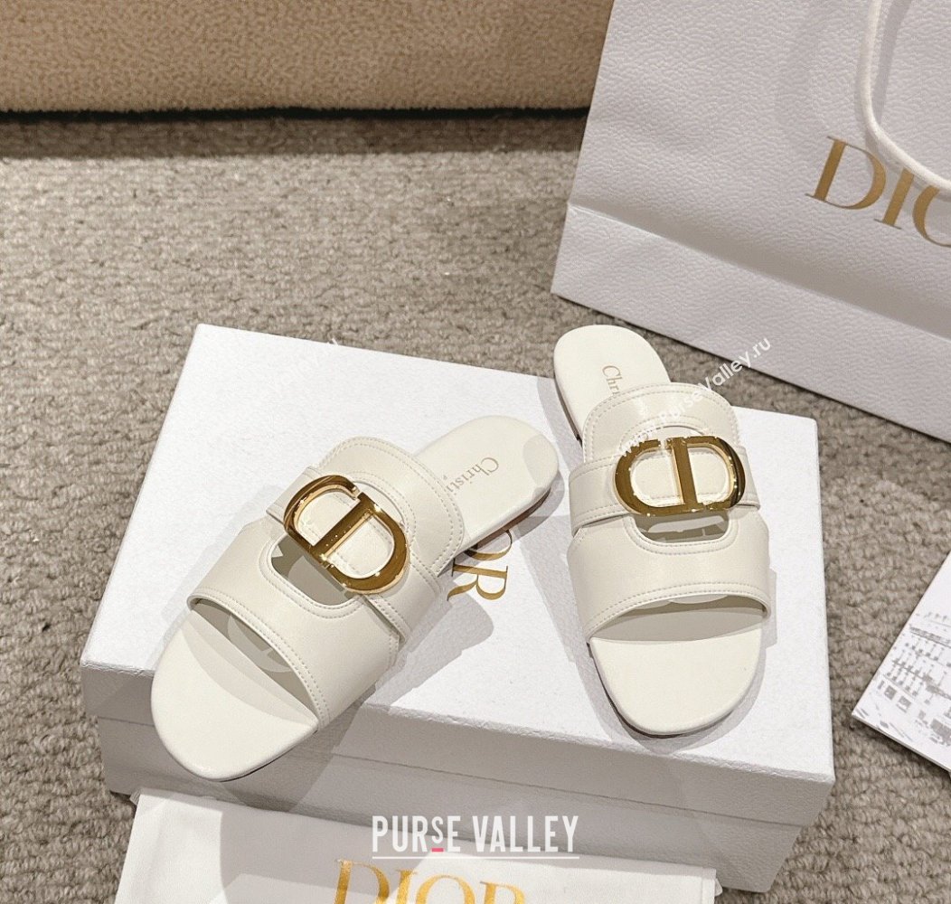 Dior 30 Montaigne Flat Slides Sandal in Calfskin White 2024 1231 (MD-241231113)