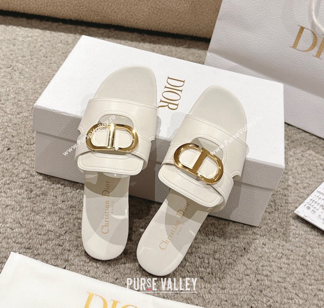 Dior 30 Montaigne Flat Slides Sandal in Calfskin White 2024 1231 (MD-241231113)