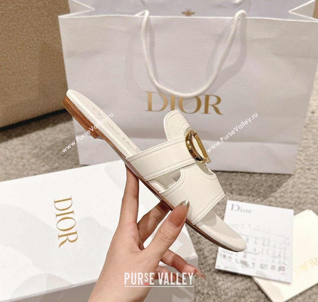 Dior 30 Montaigne Flat Slides Sandal in Calfskin White 2024 1231 (MD-241231113)