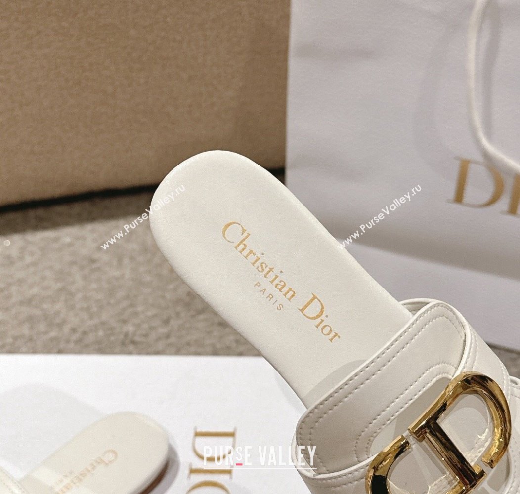 Dior 30 Montaigne Flat Slides Sandal in Calfskin White 2024 1231 (MD-241231113)