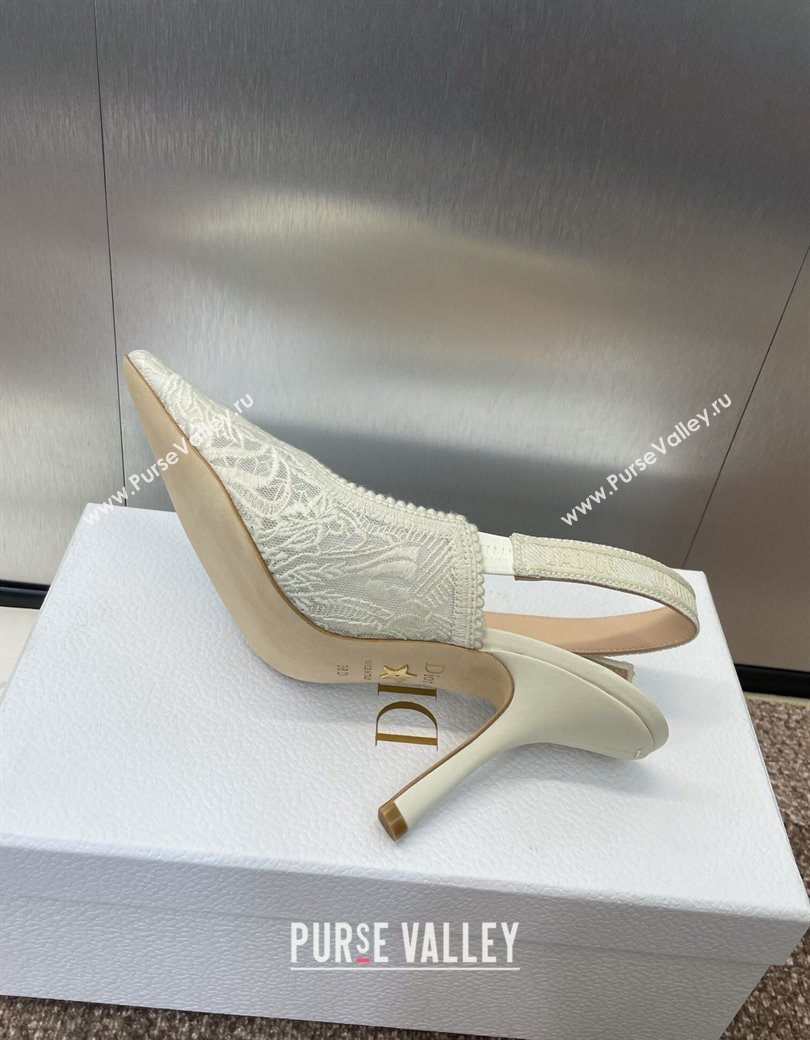 Dior JAdior Slingback Pumps 9.5cm in Transparent Mesh Embroidered with White Dior Cabinet de la Mer Motif 2024 (JC-241231043)