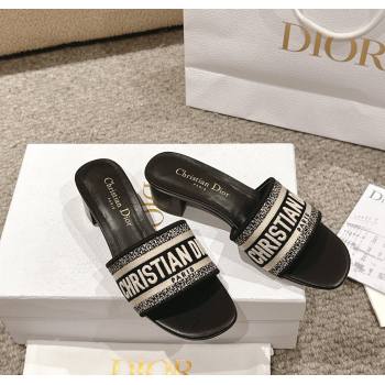 Dior Dway Heel Slides Sandal 4.5cm in Classic Embroidered Cotton Black 2024 1230 (MD-241231015)