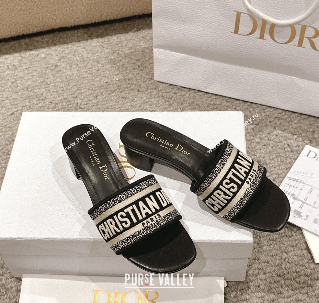 Dior Dway Heel Slides Sandal 4.5cm in Classic Embroidered Cotton Black 2024 1230 (MD-241231015)