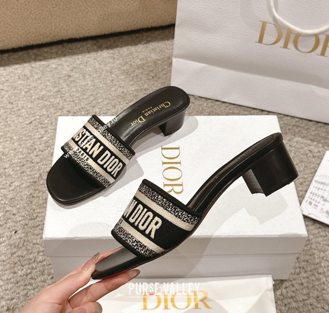 Dior Dway Heel Slides Sandal 4.5cm in Classic Embroidered Cotton Black 2024 1230 (MD-241231015)