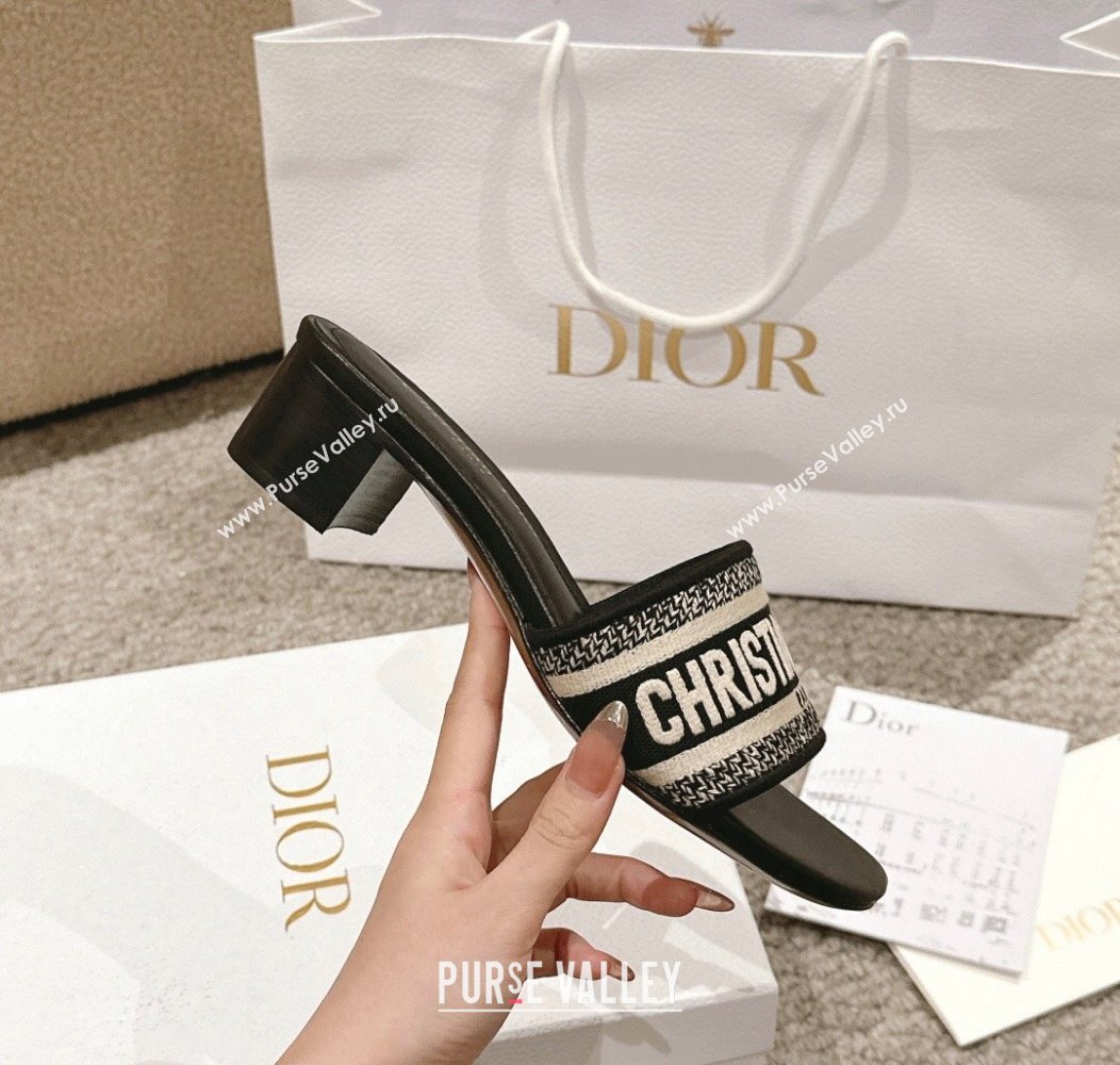 Dior Dway Heel Slides Sandal 4.5cm in Classic Embroidered Cotton Black 2024 1230 (MD-241231015)