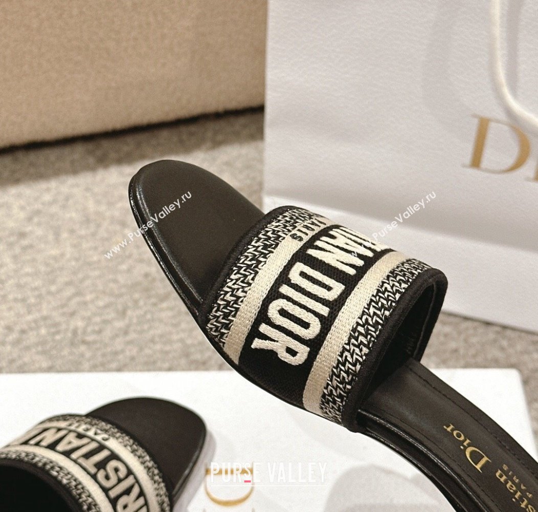 Dior Dway Heel Slides Sandal 4.5cm in Classic Embroidered Cotton Black 2024 1230 (MD-241231015)