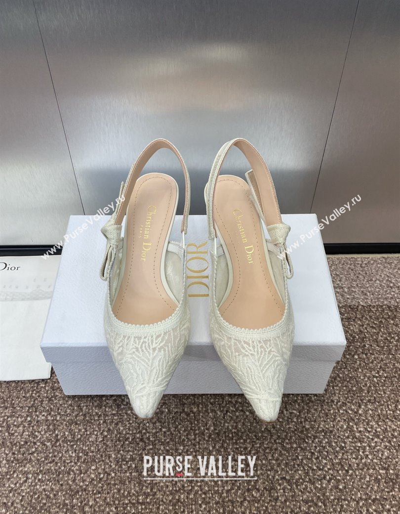 Dior JAdior Slingback Pumps 6.5cm in Transparent Mesh Embroidered with White Dior Cabinet de la Mer Motif 2024 (JC-241231044)