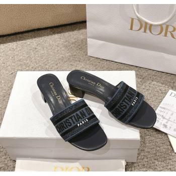 Dior Dway Heel Slides Sandal 4.5cm in Classic Embroidered Cotton Denim Blue 2024 1230 (MD-241231016)