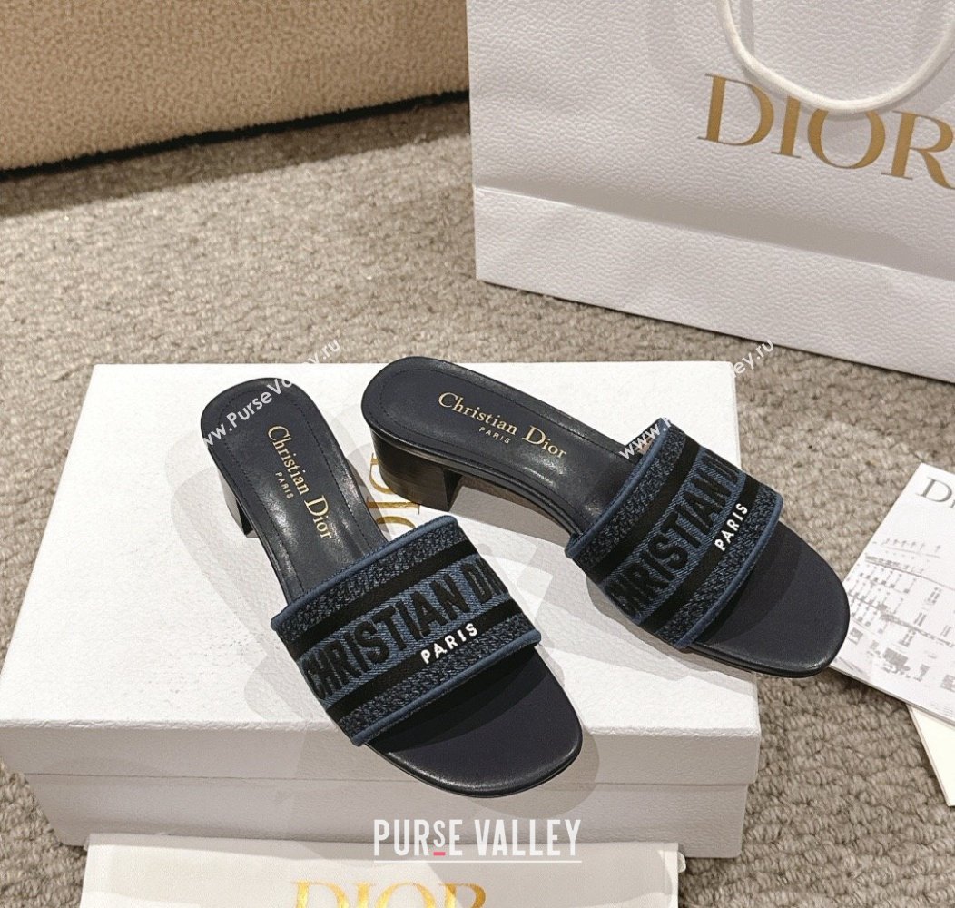 Dior Dway Heel Slides Sandal 4.5cm in Classic Embroidered Cotton Denim Blue 2024 1230 (MD-241231016)