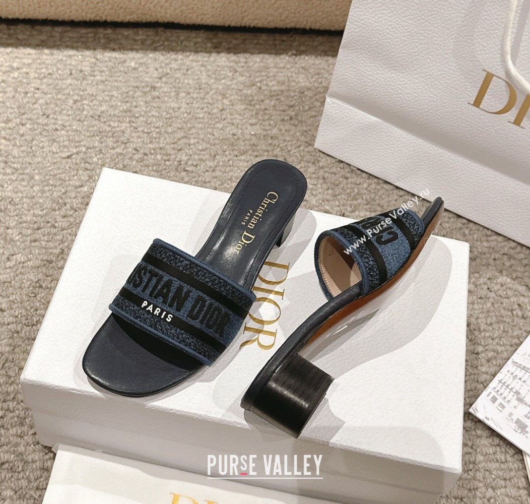 Dior Dway Heel Slides Sandal 4.5cm in Classic Embroidered Cotton Denim Blue 2024 1230 (MD-241231016)