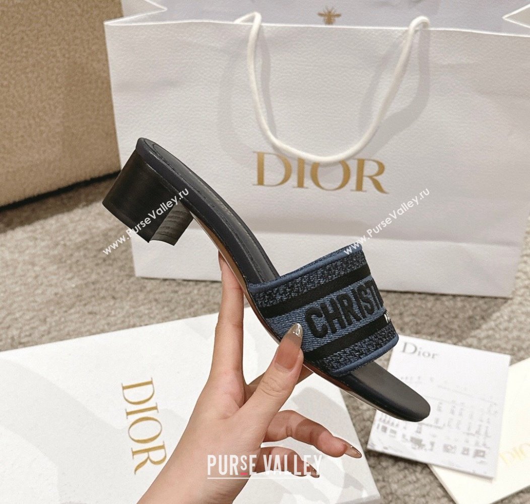 Dior Dway Heel Slides Sandal 4.5cm in Classic Embroidered Cotton Denim Blue 2024 1230 (MD-241231016)