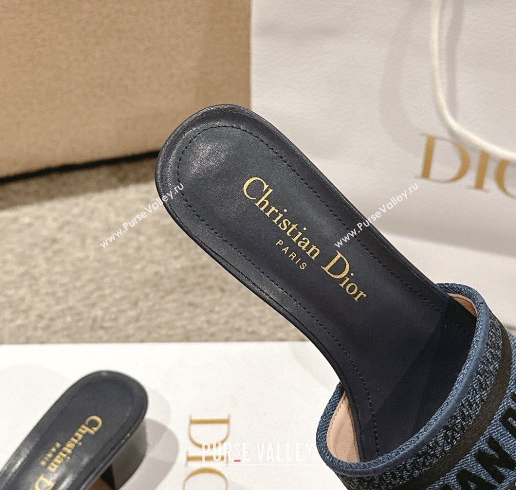 Dior Dway Heel Slides Sandal 4.5cm in Classic Embroidered Cotton Denim Blue 2024 1230 (MD-241231016)