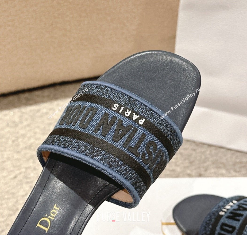 Dior Dway Heel Slides Sandal 4.5cm in Classic Embroidered Cotton Denim Blue 2024 1230 (MD-241231016)