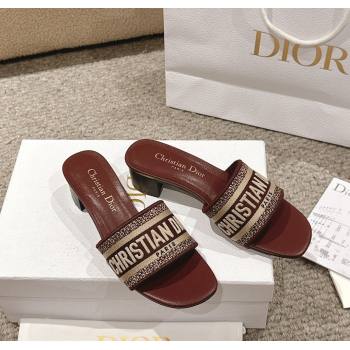 Dior Dway Heel Slides Sandal 4.5cm in Classic Embroidered Cotton Burgundy 2024 1230 (MD-241231017)