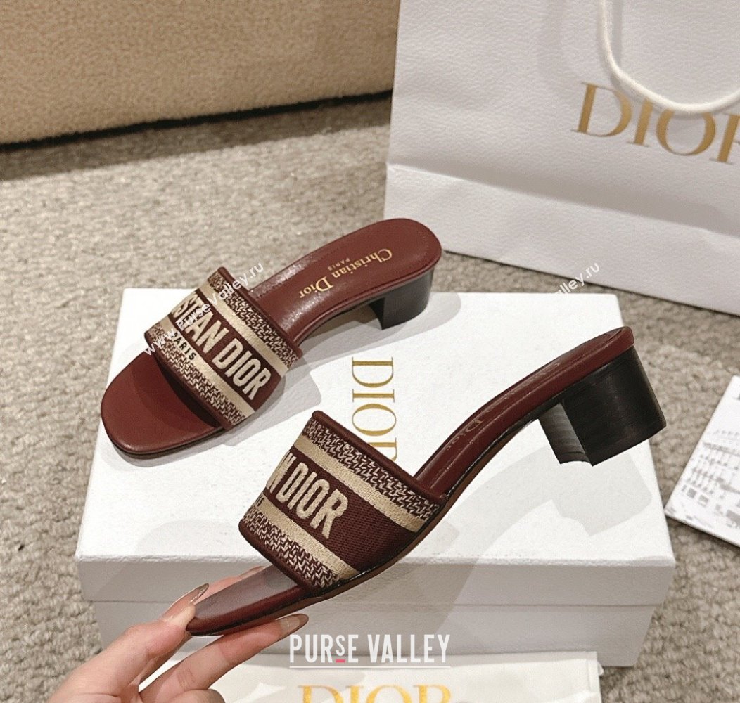 Dior Dway Heel Slides Sandal 4.5cm in Classic Embroidered Cotton Burgundy 2024 1230 (MD-241231017)