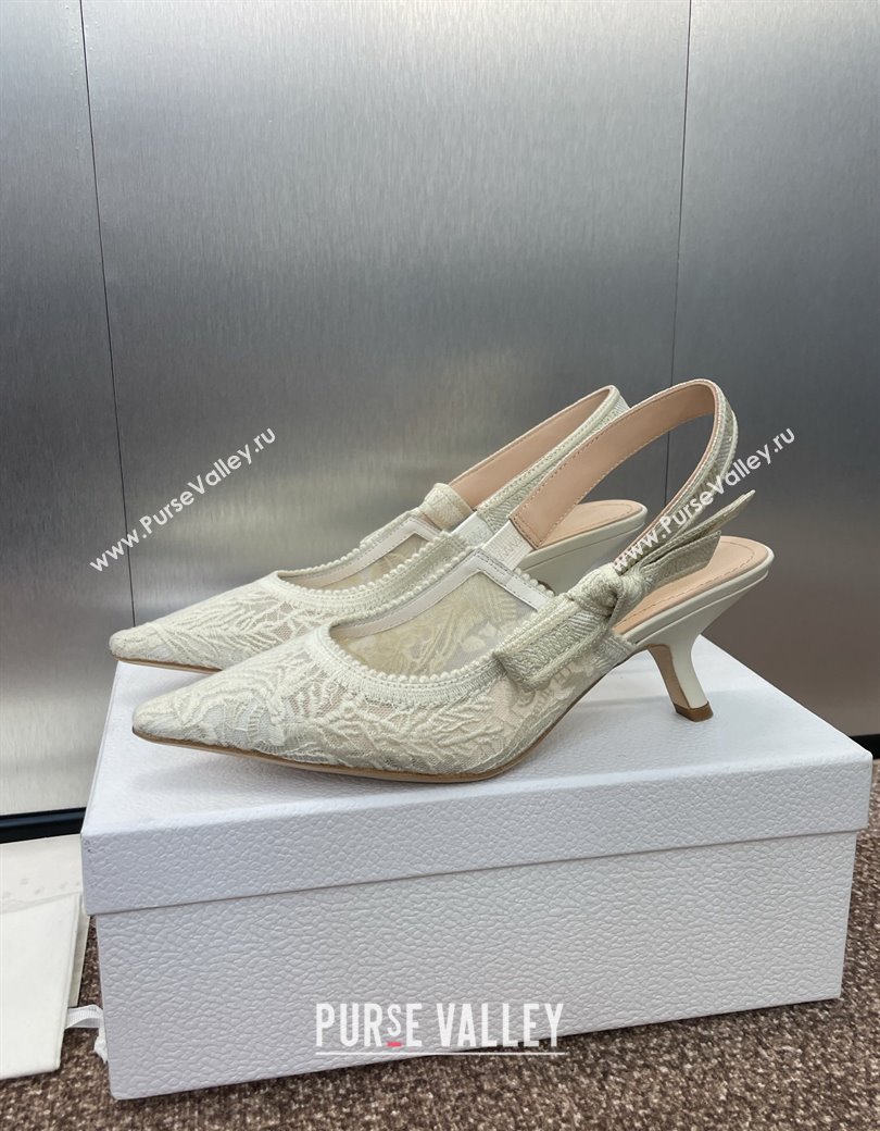 Dior JAdior Slingback Pumps 6.5cm in Transparent Mesh Embroidered with White Dior Cabinet de la Mer Motif 2024 (JC-241231044)