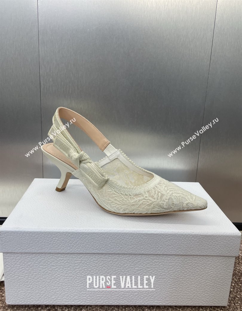 Dior JAdior Slingback Pumps 6.5cm in Transparent Mesh Embroidered with White Dior Cabinet de la Mer Motif 2024 (JC-241231044)