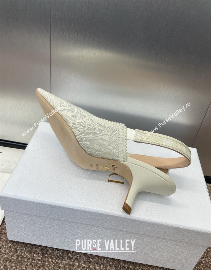 Dior JAdior Slingback Pumps 6.5cm in Transparent Mesh Embroidered with White Dior Cabinet de la Mer Motif 2024 (JC-241231044)