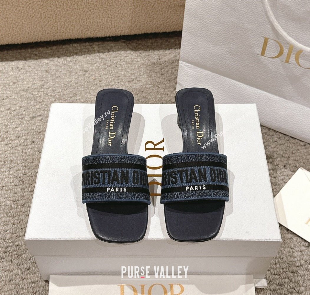 Dior Dway Heel Slides Sandal 3.5cm in Classic Embroidered Denim Dark Blue 2024 1230 (MD-241231018)