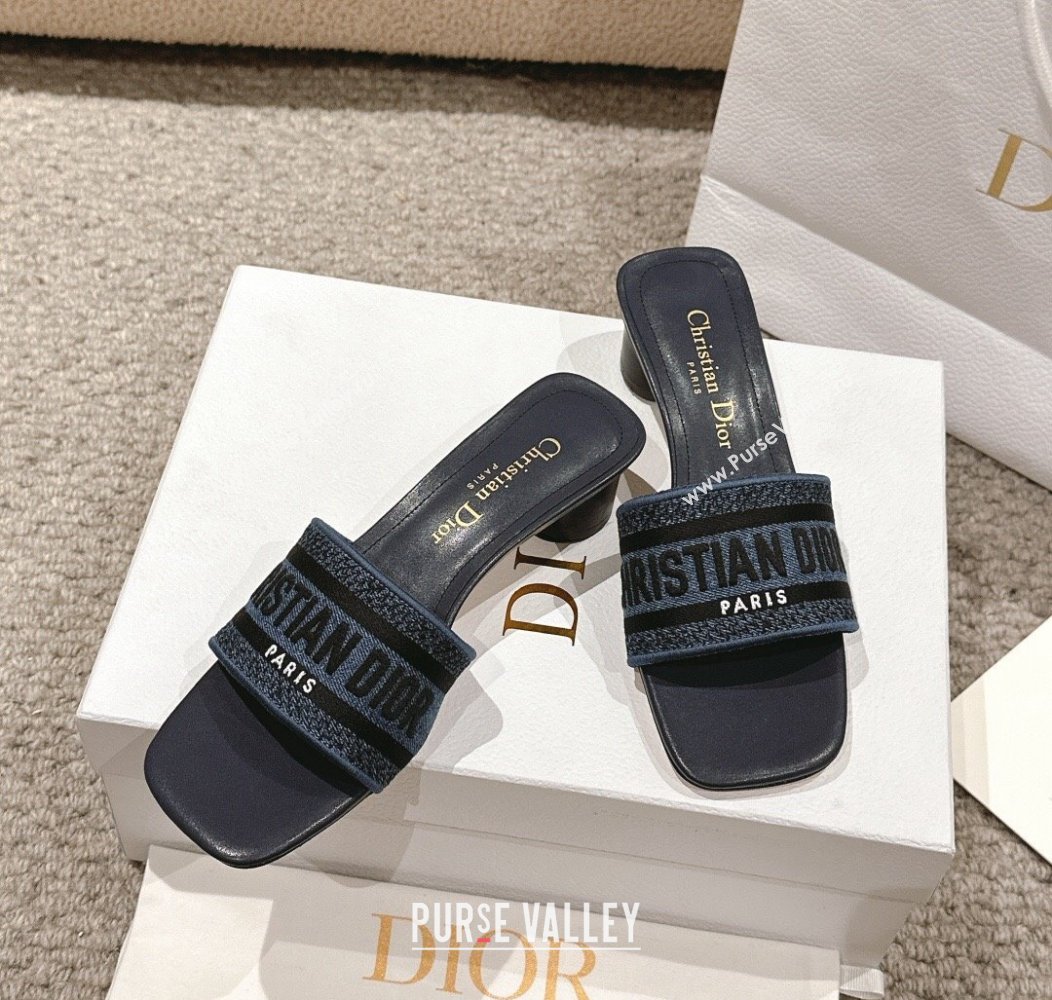 Dior Dway Heel Slides Sandal 3.5cm in Classic Embroidered Denim Dark Blue 2024 1230 (MD-241231018)