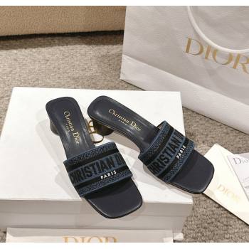 Dior Dway Heel Slides Sandal 3.5cm in Classic Embroidered Denim Dark Blue 2024 1230 (MD-241231018)