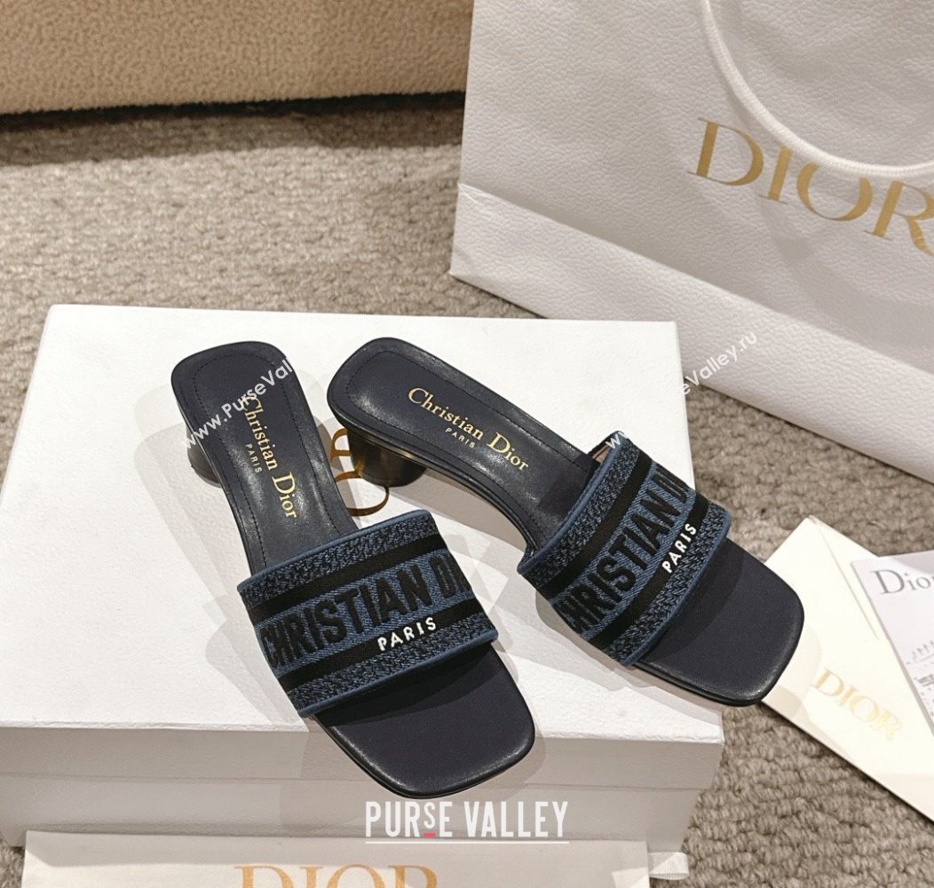 Dior Dway Heel Slides Sandal 3.5cm in Classic Embroidered Denim Dark Blue 2024 1230 (MD-241231018)