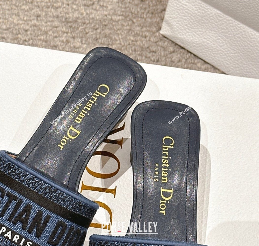 Dior Dway Heel Slides Sandal 3.5cm in Classic Embroidered Denim Dark Blue 2024 1230 (MD-241231018)