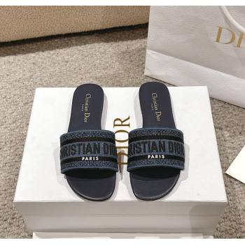 Dior Dway Flat Slides Sandal in Classic Embroidered Denim Dark Blue 2024 1230 (MD-241231023)