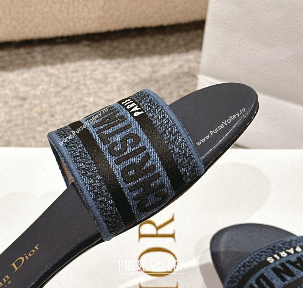 Dior Dway Flat Slides Sandal in Classic Embroidered Denim Dark Blue 2024 1230 (MD-241231023)